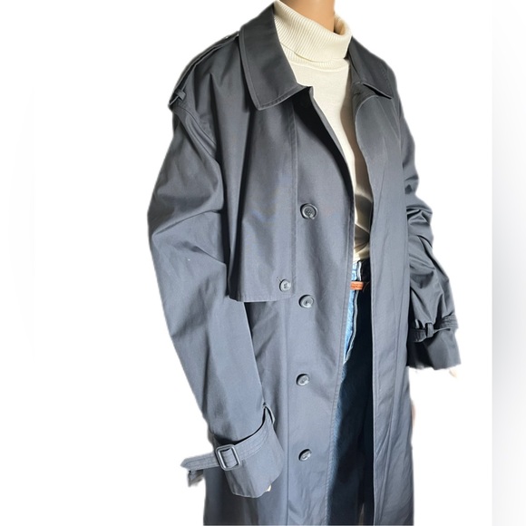 CLASSIC 90s Vintage Neutral Grey Men’s Wear Oversized Trench‎ Coat - Picture 2 of 16